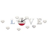 Ceas decorativ de perete, Love, Oglinda acrilica, 50 cm, LK-13