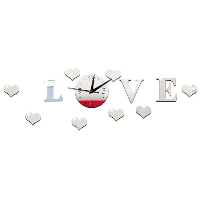 Ceas decorativ de perete, Love, Oglinda acrilica, 50 cm, LK-13
