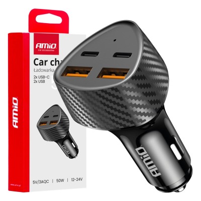 Incarcator auto la priza bricheta 2xUSB A + 2xUSB C, Incarcare rapida 50W; AMIO foto