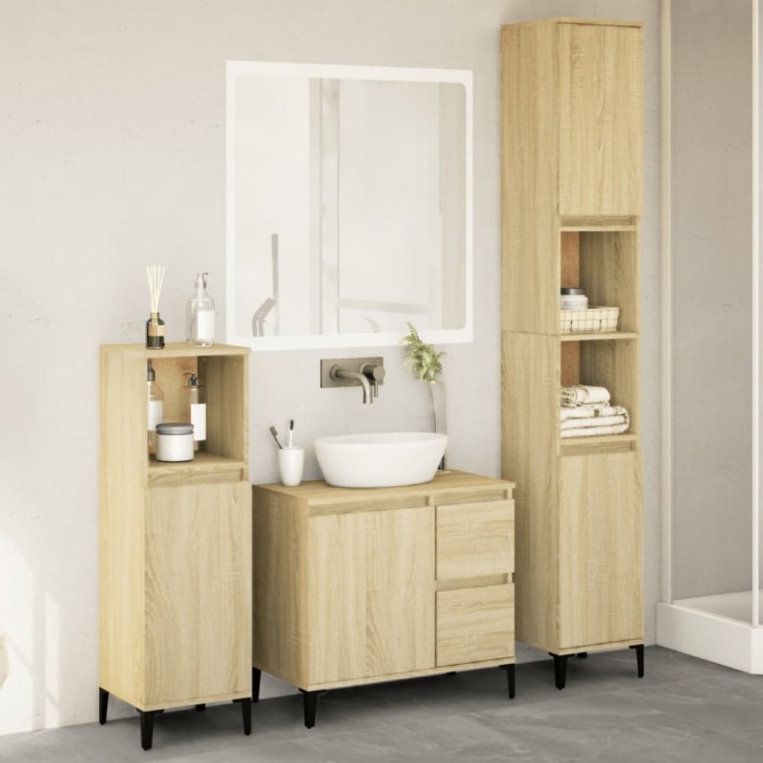 Gossi set mobilier de baie, 3 piese, stejar sonoma, lemn prelucrat