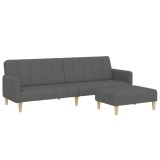 Canapea extensibila cu taburet, 2 locuri, gri inchis, textil