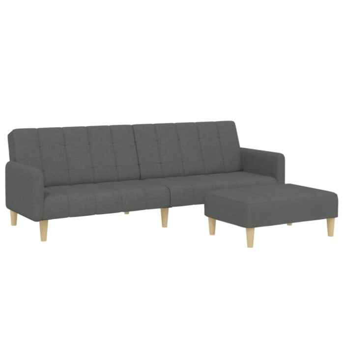 Canapea extensibila cu taburet, 2 locuri, gri inchis, textil