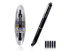 Set stilou retractabil Writech cu 5 rezerve cerneala albastru,grosime penita F, corp negru,cutie depozitare