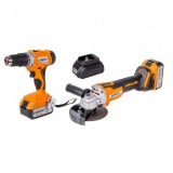 Set polizor unghiular , bormasina percutie cu acumulatori 2 x 4Ah, 18V ,motor fara perii