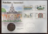 GERMANIA DEMOCRATA - FDC SI MONEDA 5 MARK 1986, PALATUL SANSSOUCI DIN POTSDAM, Europa