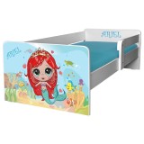 Pat pentru copii Sirena, cu protectie laterala detasabila, Pal melaminat, margini rotunjite, 2-8 ani, 144x76x45 cm, alb albastru