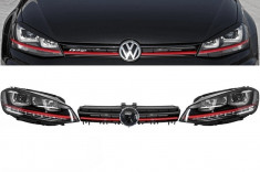 Ansamblu Faruri RHD 3D Semnal LED + Grila compatibil cu VW Golf 7 VII (2012-2017) R20 GTI Design Rosu foto