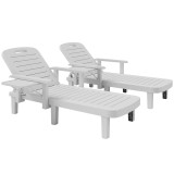 Outsunny Set 2 Șezlonguri cu Spătar Reglabil &icirc;n 5 Poziții, Măsuță și Brațe Ergonomice, 79x158x88 cm, Gri | Aosom Romania