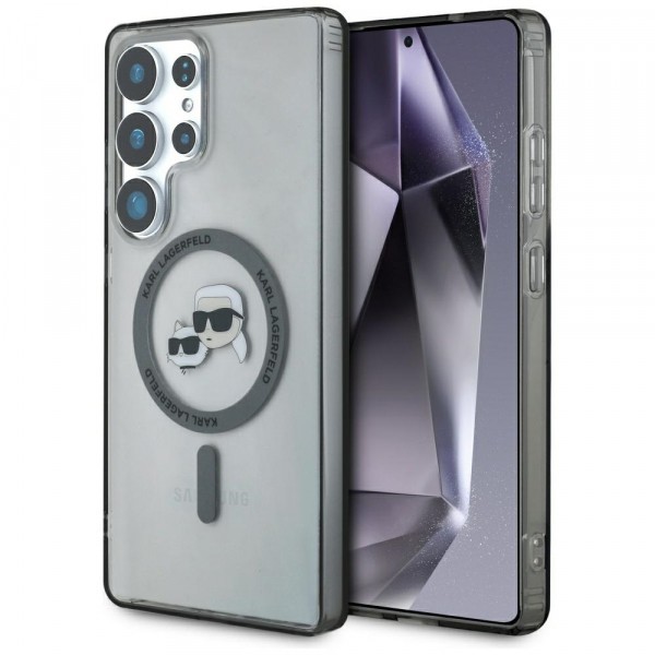 Husa MagSafe pentru Samsung Galaxy S25 Ultra S938, Karl Lagerfeld, IML Metal Karl &amp; Choupette&#039;s Heads, Neagra