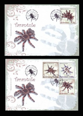 2010 Romania, 2 FDC Tarantule LP 1856, plicuri prima zi foto