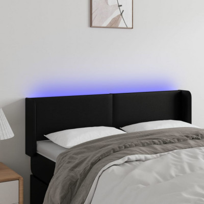 vidaXL Tăblie de pat cu LED, negru, 147x16x78/88 cm, piele ecologică foto