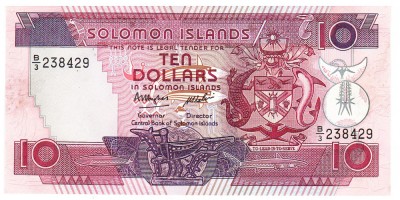 Insulele Solomon 10 Dolari 1986 P-15 Seria 238429 foto