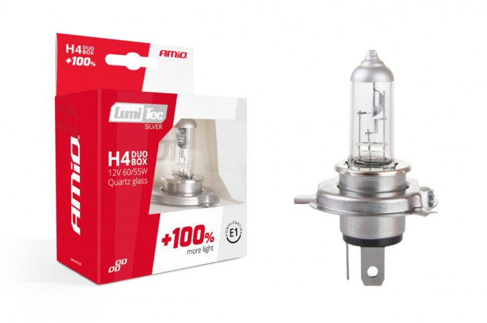 Set becuri cu halogen H4 12V 60 / 55W LumiTec SILVER + 100% DUO BOX