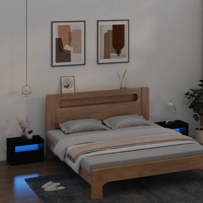 vidaXL Noptiere cu LED-uri, 2 buc., negru, 60x35x40 cm 3080735 foto