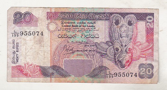 bnk bn Sri Lanka 20 rupii 2001 uzata