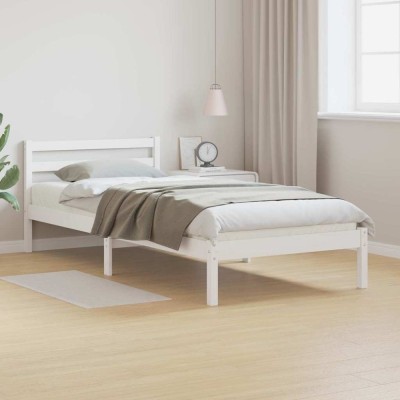 vidaXL Cadru de Pat cu headboard Alb 220 x 100 cm Lemn masiv de pin 869779 foto