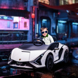 HOMCOM Masina Electrica pentru Copii 12V, Auto Electrica Lamborghini, Auto Electrica 12V cu Faruri si Muzica, Telecomanda si Viteza 3-8km/h, Varsta 3-, Alb