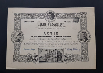 Actiune 1945 Sibiu , Soc. de comert Ilie Floasiu / actie / titlu / actiuni foto