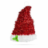 Decorațiune pălărie de Moș Crăciun - roșu / alb - sclipici - 34 x 26 cm