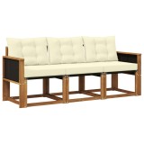 vidaXL Set de canapele de exterior cu pernă 3 pcs Natural și Crem 3381734