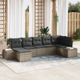 vidaXL Set de canapele pentru grădină cu pernă 7 pcs Gri Rattan poli