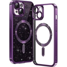 Husa premium iPhone 13 Techsuit Luxury Glitter MagSafe, mov foto