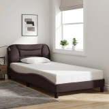 vidaXL Cadru de pat cu tăblie, maro &icirc;nchis, 100x200 cm, textil