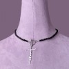 Colier la baza gatului din onix cu pandantiv cu mesaj Faith si inchizatoare toggle