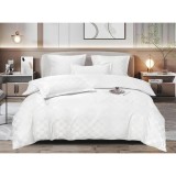 Cumpara ieftin Lenjerie de Pat, Jacquard Satinat cu Elastic, pentru Pat Dublu, 6 Piese, Alb - ION84