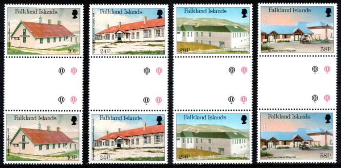 Falkland 1987, Mi #472-475**, cladiri, spitale, MNH! Cota 27 &euro;!