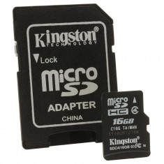 Card de memorie Kingston MicroSDHC, 16GB, Class 4 + Adaptor foto
