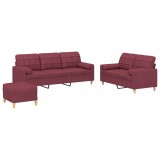 Cumpara ieftin Set canapea cu perne, 3 piese, rosu vin, material textil