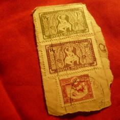 Fragment cu 3 timbre Indochina Franceza 1912 stampilat