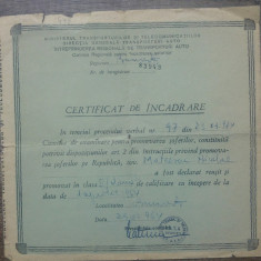 Certificat de incadrare// Ministerul Transporturilor, promovarea soferilor, 1964