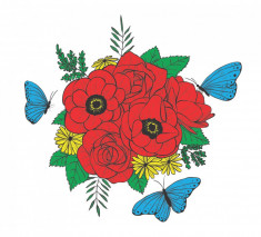 Sticker decorativ, Buchet de flori, Rosu, 60 cm, 1170ST foto