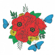 Sticker decorativ, Buchet de flori, Rosu, 120 cm, 1170ST-41