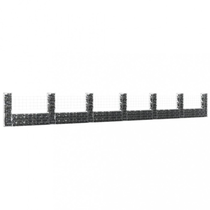 vidaXL Coș de gabion &icirc;n formă de U cu 7 st&acirc;lpi, 740x20x100 cm, fier