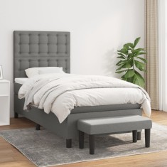 vidaXL Pat box spring cu saltea, gri &icirc;nchis, 80x200 cm, textil 3136870