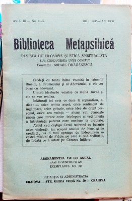 Biblioteca Metapsihica Anul III Numerele 4-5 Decembrie 1935 - Ianuarie 1936 foto