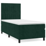 Cumpara ieftin Pat box spring cu saltea, verde inchis, 100x200 cm, catifea