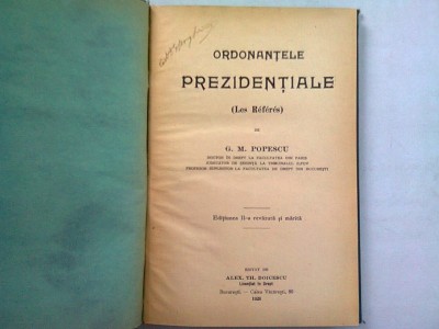 ORDONANTELE PREZIDENTIALE (LES REFERES) - G.M. POPESCU foto