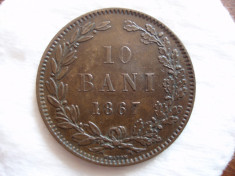 ROMANIA - 10 BANI 1867 HEATON ( H) , CAROL I , LCP1.98 foto