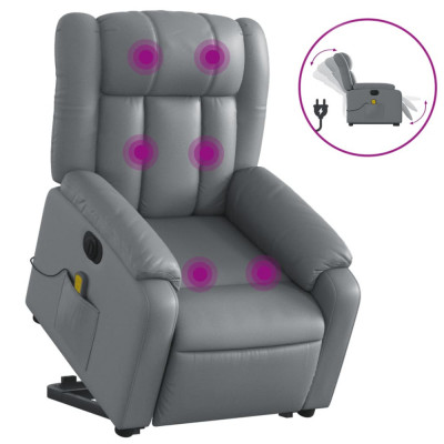 vidaXL Fotoliu masaj rabatabil electric cu ridicare, gri, piele eco foto