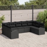 Gossi set de canapea pentru gradina cu 9 piese si perne negre din ratan poli