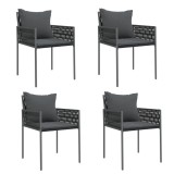 Scaune de gradina cu perne 4 buc. negru 54x61x83 cm poliratan