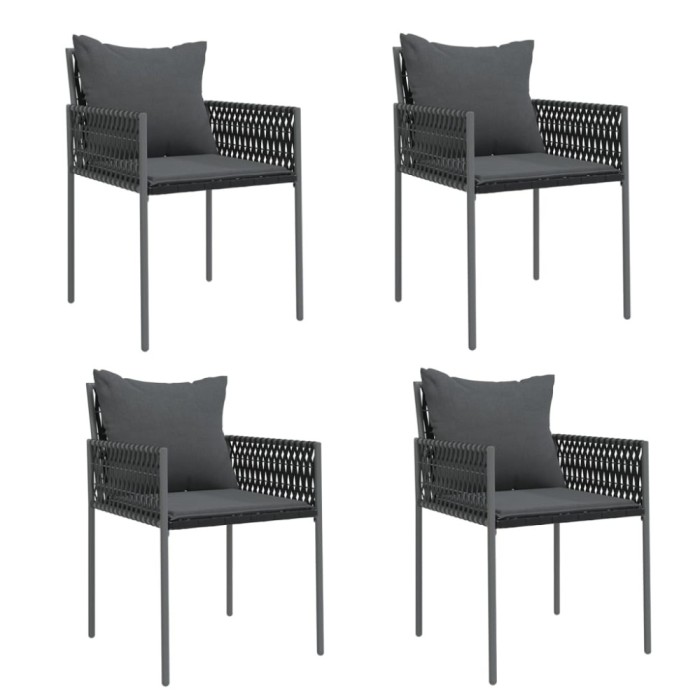 Scaune de gradina cu perne 4 buc. negru 54x61x83 cm poliratan