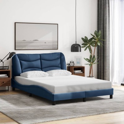 vidaXL Cadru de pat fără saltea, albastru, 140x190 cm, textil foto