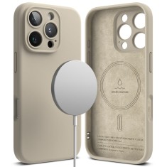 Husa pentru iphone 16 pro max - ringke silicone magnetic magsafe - stone foto