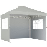 Outsunny Pavilion 3x3 m impermeabil reglabil pe &icirc;nălțime pop-up pliant cu 3 pereți laterali ferestre ventilație, UV 50+ Gri deschis | Aosom Romania