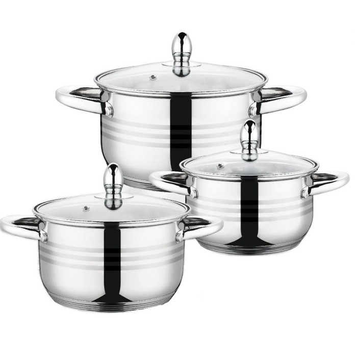 Set 3 cratite Grunberg, inox, baza incapsulata, capac sticla, 2, 2.8, 3.6 L